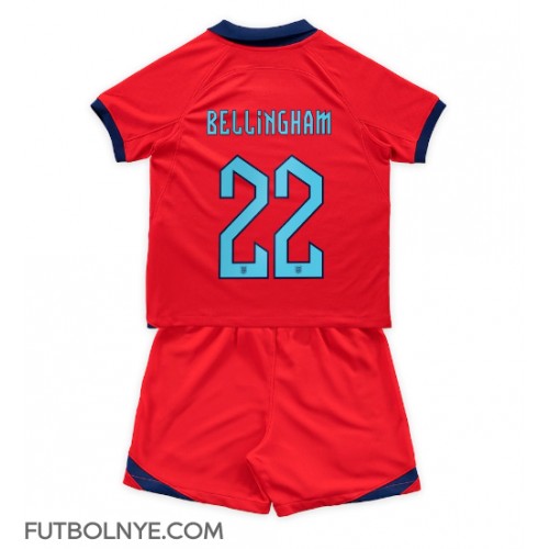 Camiseta Inglaterra Jude Bellingham #22 Visitante Equipación para niños Mundial 2022 manga corta (+ pantalones cortos)